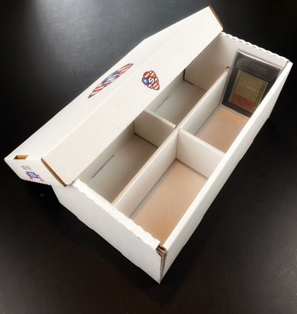 Quad Box for Graded Card Slabs w/ Non-Slip TreadsMade in the U.S.A, fits graded card slabs, 4 wide compartments, non-slip treads, heavy-duty cardboard for lasting protection.$49.99