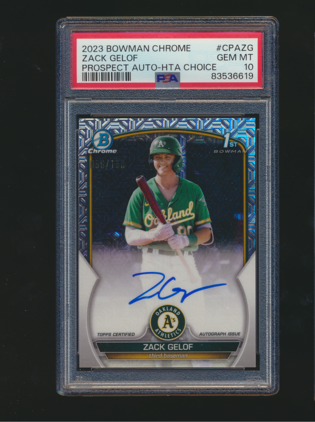 2023 Bowman Chrome Zack Gelof Prospect Auto /150  - PSA 10