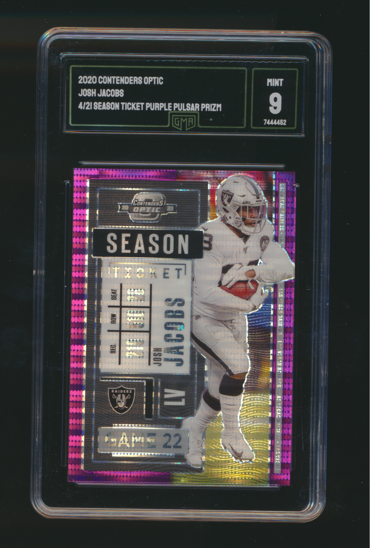 2020 Contenders Optic Josh Jacobs Purple Pulsar Prizm /21 Mint 9