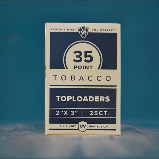 2"x3" Tobacco/Mini Toploader - Blue UV Hint2x3" 35PT Tobacco/Mini toploaders fits T206 and Allen Ginter mini standard thickness card. Single rigid PVC frame blue hint window for UV protection.$4.49